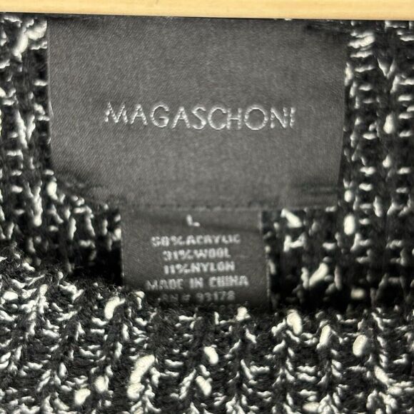 Magaschoni Wool Blend Marled Black White Knit Pullover Sweater Mens Size Large - Picture 6 of 6